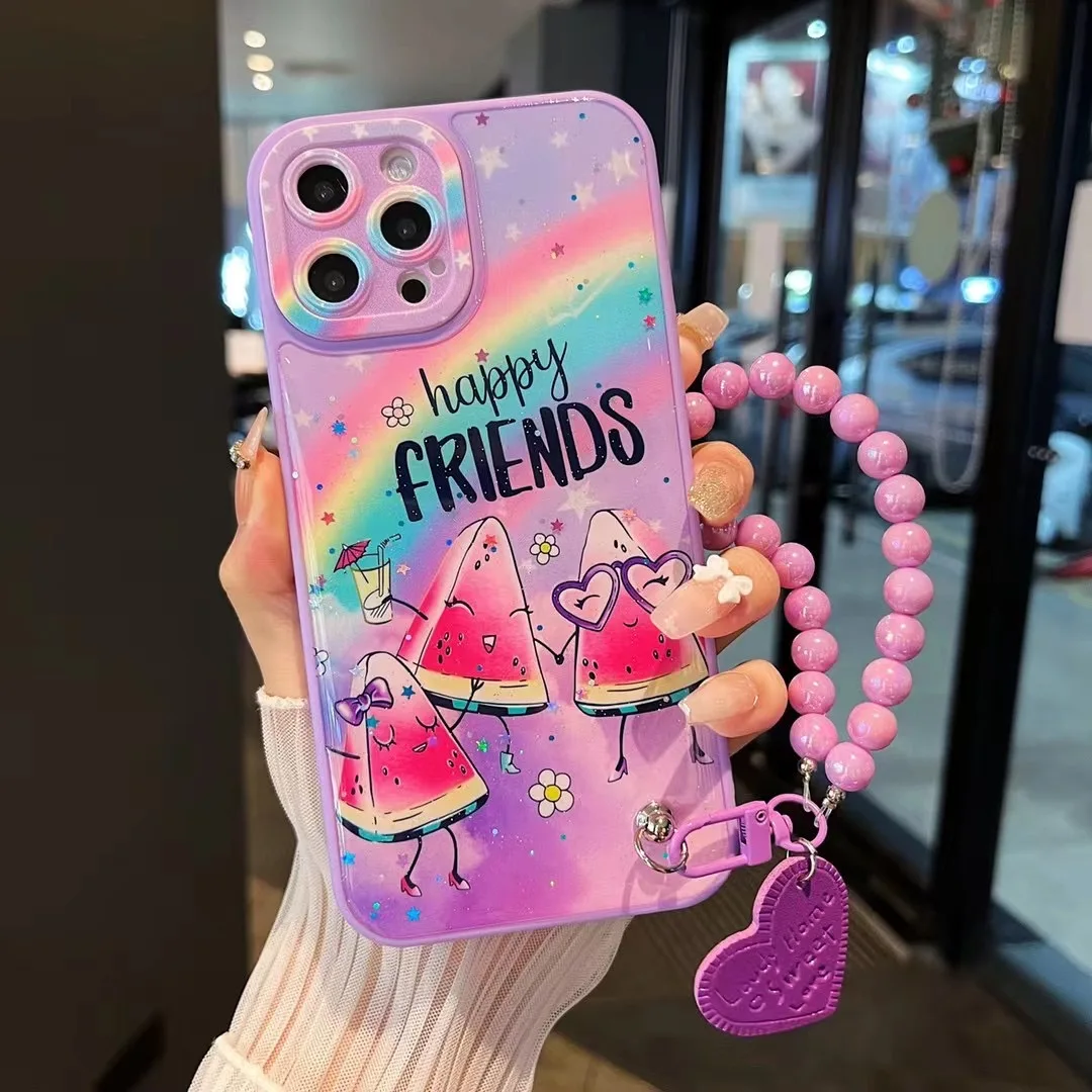 Custom Cute Design Pc Tpu Phone Case For Iphone 13 Pro Max Girly Cell Phone Cover With Wristband Hand Strap
