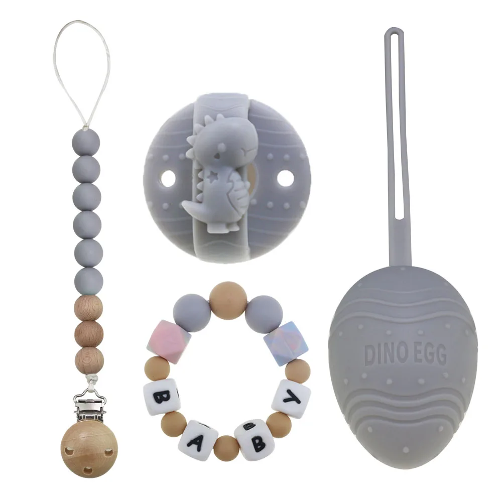 Hot Sell Newborn Gift Babies Silicone Dummy Clip Chain Set Animal Pacifier Holder With Case Cover Baby Pacifier Set