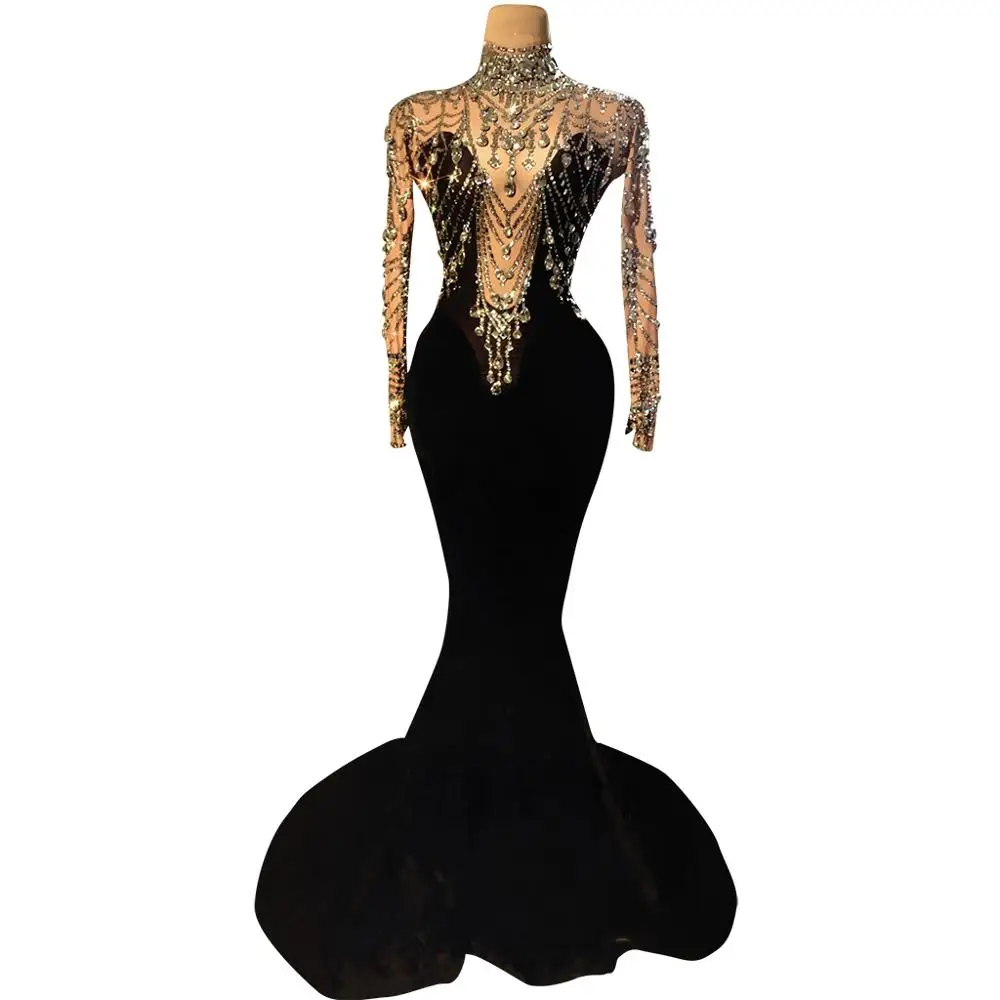 Vestido Elegant Velvet Dinner Gown Bodycon Diamond Long Birthday Party Wedding Guest Dress Women Mermaid Prom Evening Dresses