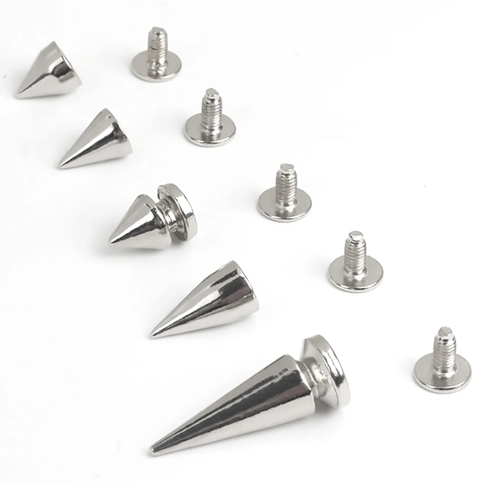 Punk Rivet Pointed Nail Gothic Style Button Alloy Silver Rivets Buckle Long Spikes For Clothes Crafts Leather Rivets