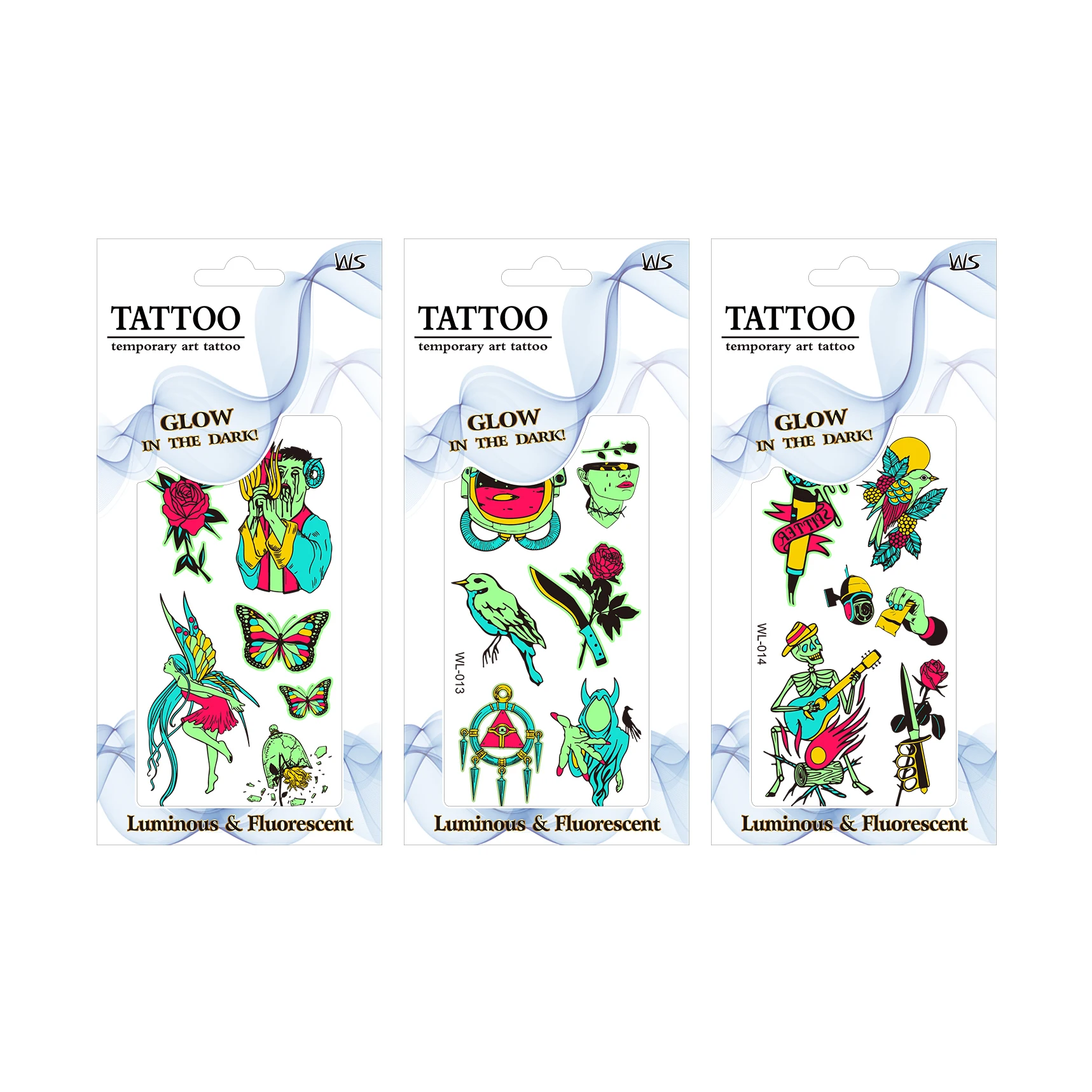 High Quality Halloween Zombie Floral Art Tattoo Stickers Dark Temporary Fluorescent Glow Stickers Cartoon Fluorescent Sticker