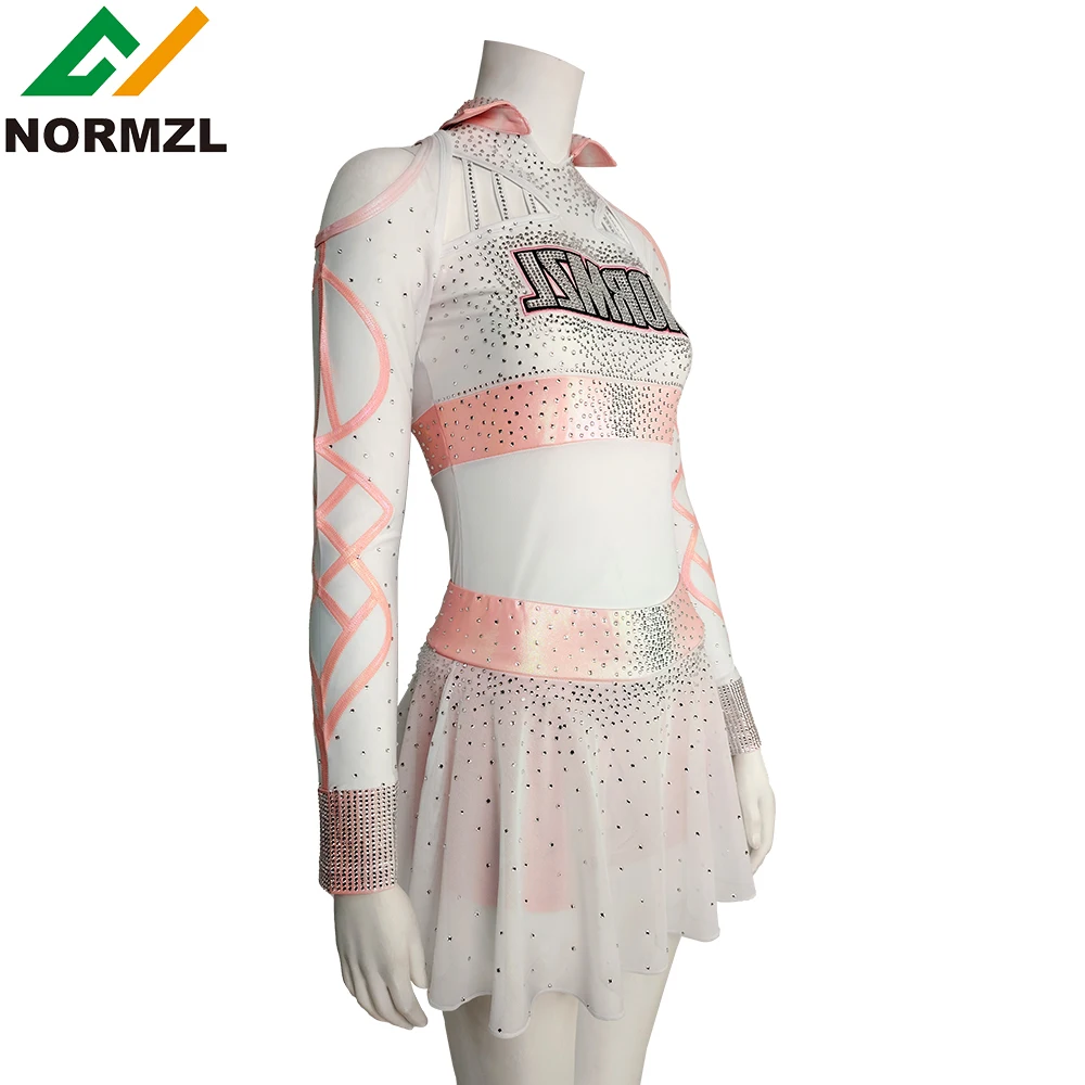 pink rhinestone shiny new style customized design normzl cheerleader costume performance wear cheerleading dance uniform