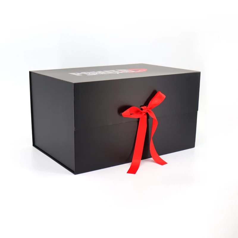 Black Paper Cardboard Double Magnetic Box Package Luxury For Clothes Foldable Magnet Flap Lid Gift Boxes For Dress With Ribbon