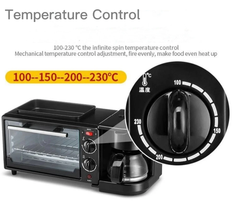High Quality Multi-Purpose 4 Color 3 In 1 Breakfast Maker Machine For Toaster Baking Frying Coffee