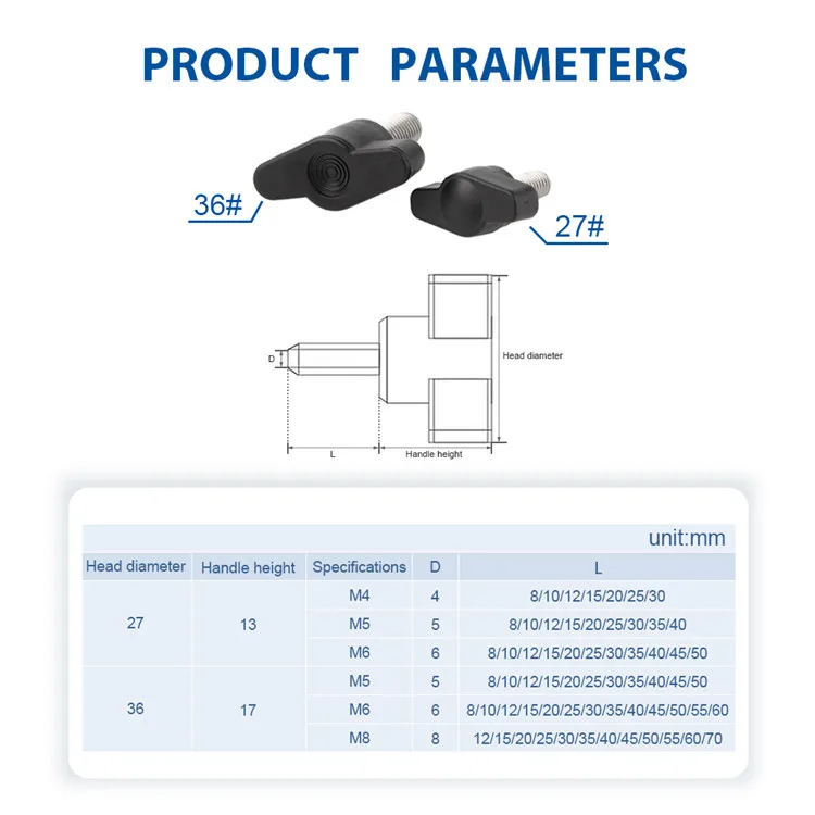 Stainless steel T-Shape M4 M5 M6 M8 M10 M12 Plastic Head T-Knob 5/16 In 18x3 In Kunrled Thread Color Thumb Screw