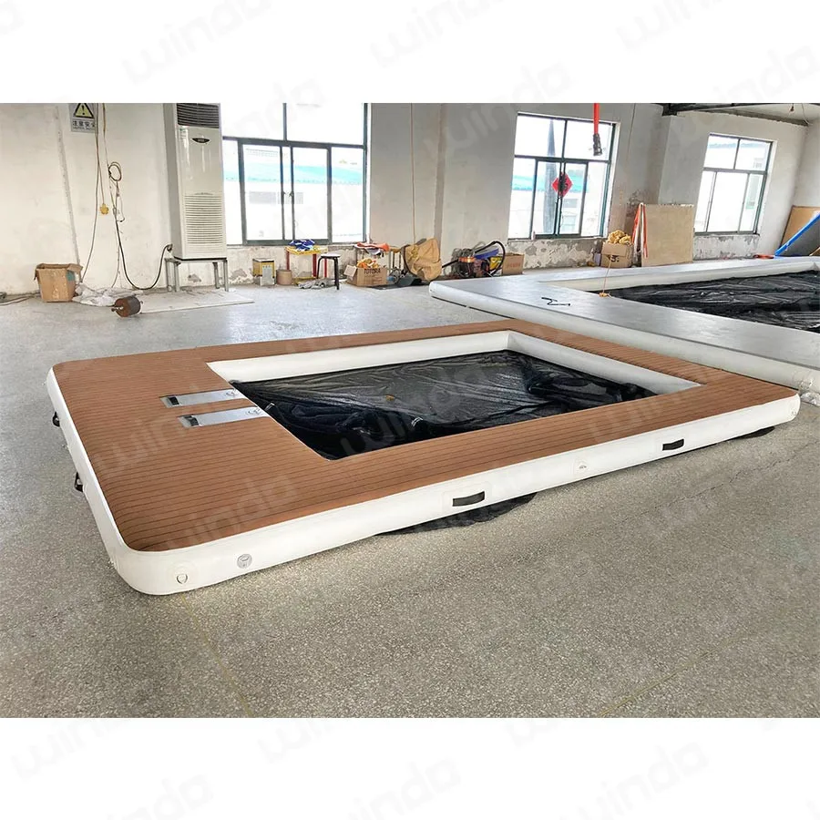 Teak Water Inflatable Ocean Party Pit Deck Sea Pool Floating Platform Island Swim Dock