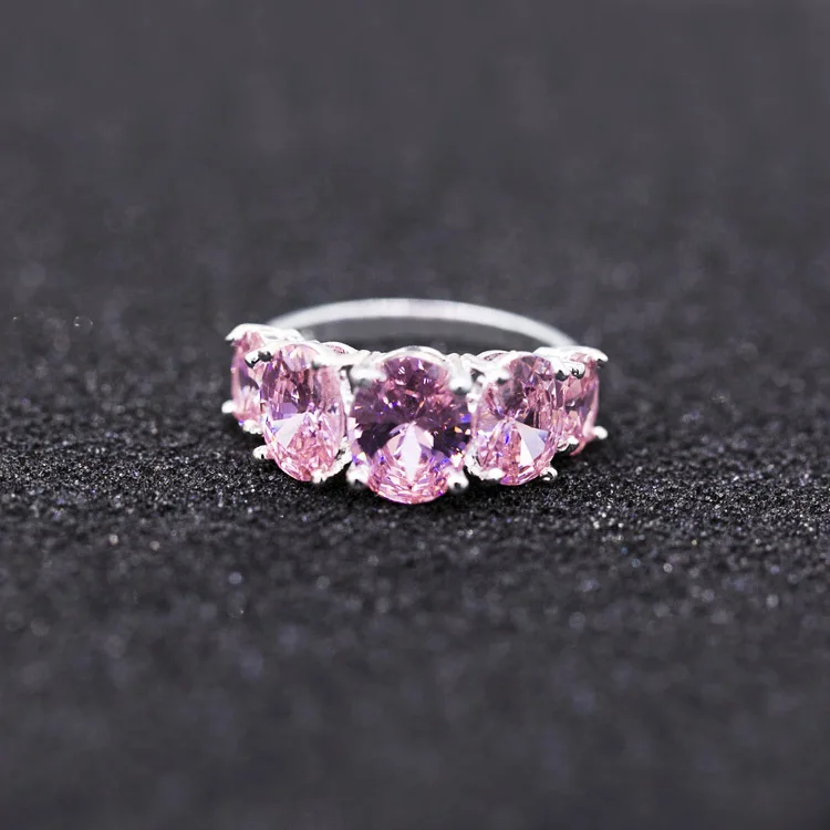 Fashion Ladies Cherry Blossom Pink Zircon Ring Ring Copper Silver Plated Jewelry
