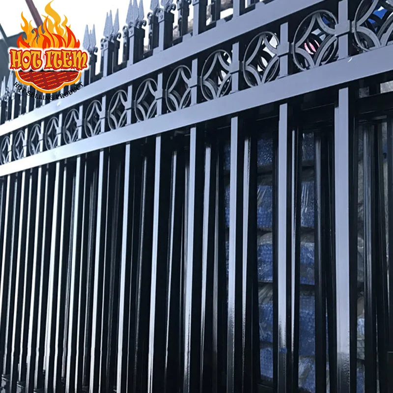 Residential Boundary Security Wrought Iron Steel Fence Black Metal Fence Panels Economical Farm Fence Use