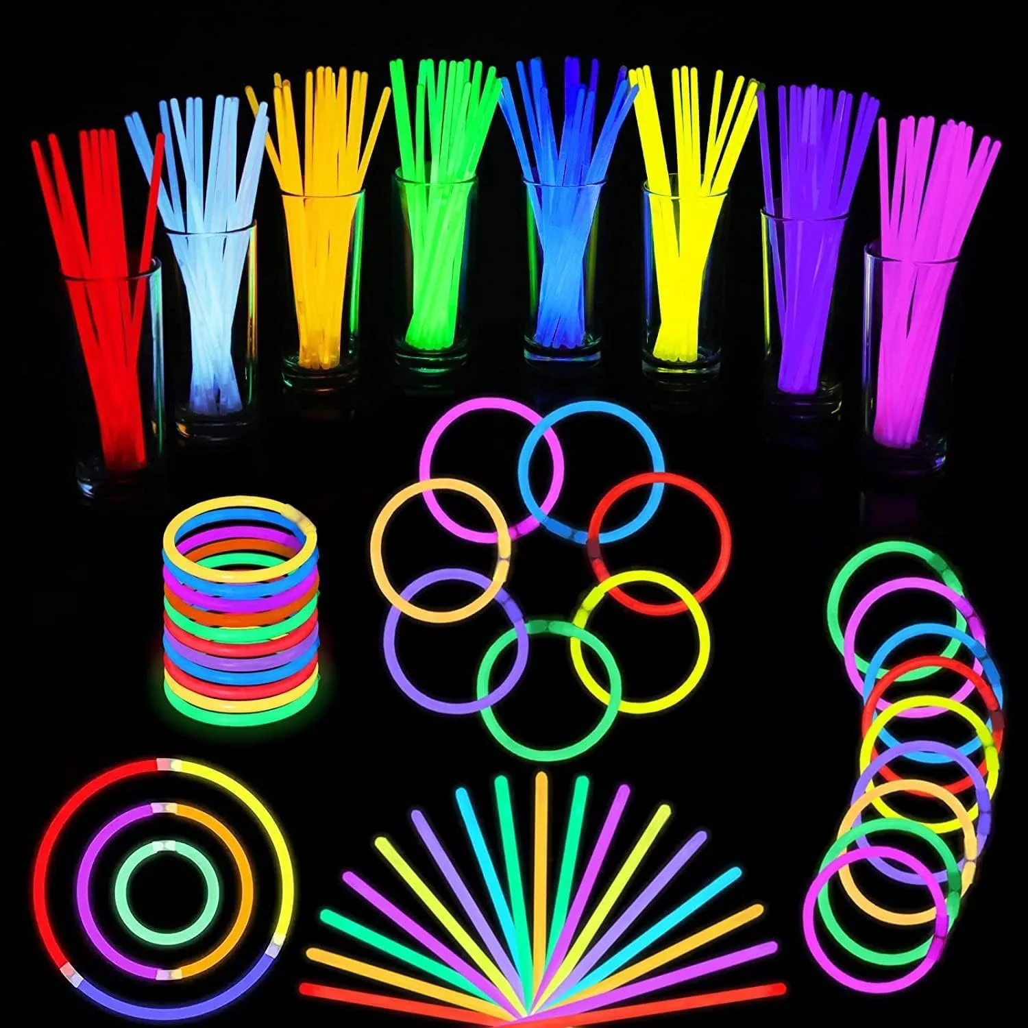 Glow Sticks Party Set 100 Pieces Glow Sticks 130 Connectors Neon Glow Sticks Chains and Luminous Glasses Children Decoration