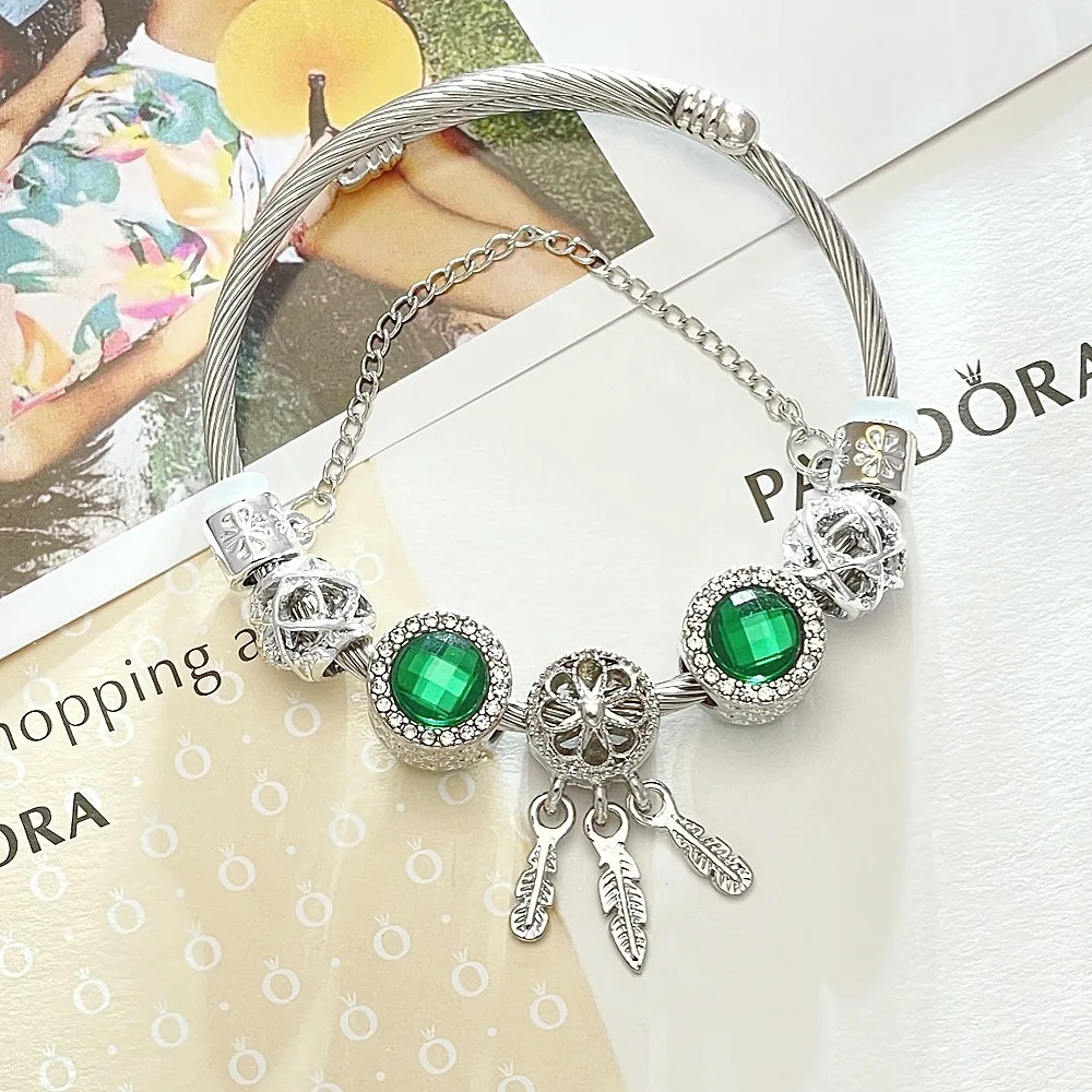 Fashion Dream Catcher Diamond Flower Love Dreamcatcher Charm Ladies Snake Chain Bracelet Bangle for Women Pulsera de mujer