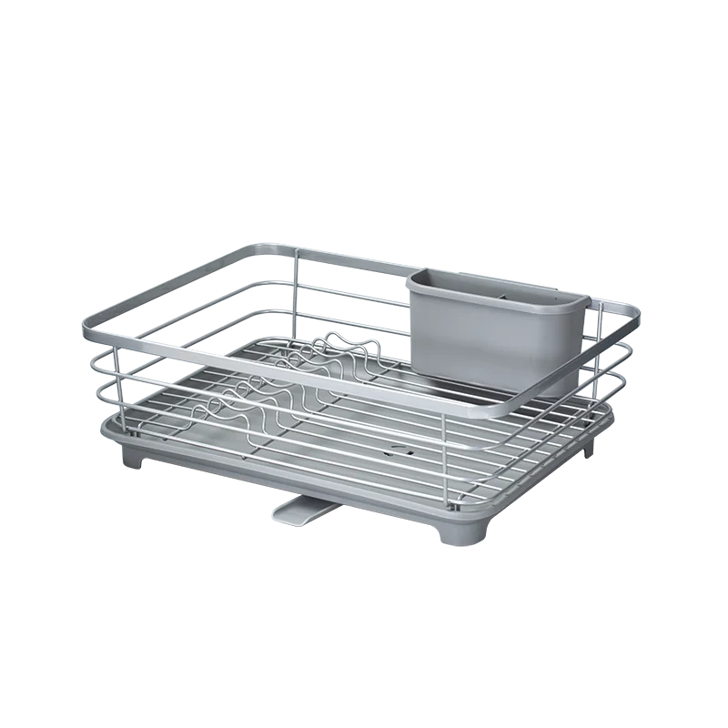One Tier Kitchen Dish Rack Metal Wire Utensils Holder Removable Plastic Drip Tray