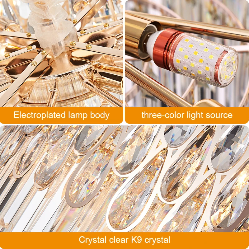 Modern Style Used In Living Room Bedroom crystal pendant lights Stainless Steel Golden Luster Suspended Crystal Chandeliers