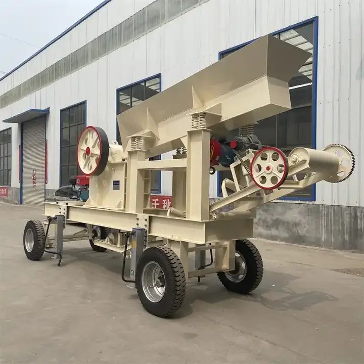 Мелкогравийная мини-дробилка золотого рудного речного камня 250x400 Мобильная дизельная щековая дробилка с конвейером