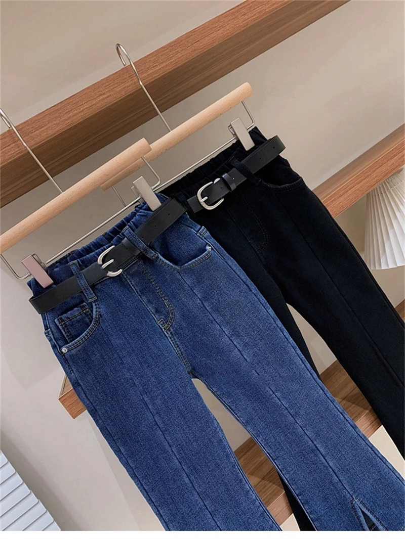 Spring summer children denim flare trouser retro slit fashion kids denim pants baby girls summer bell bottom clothes