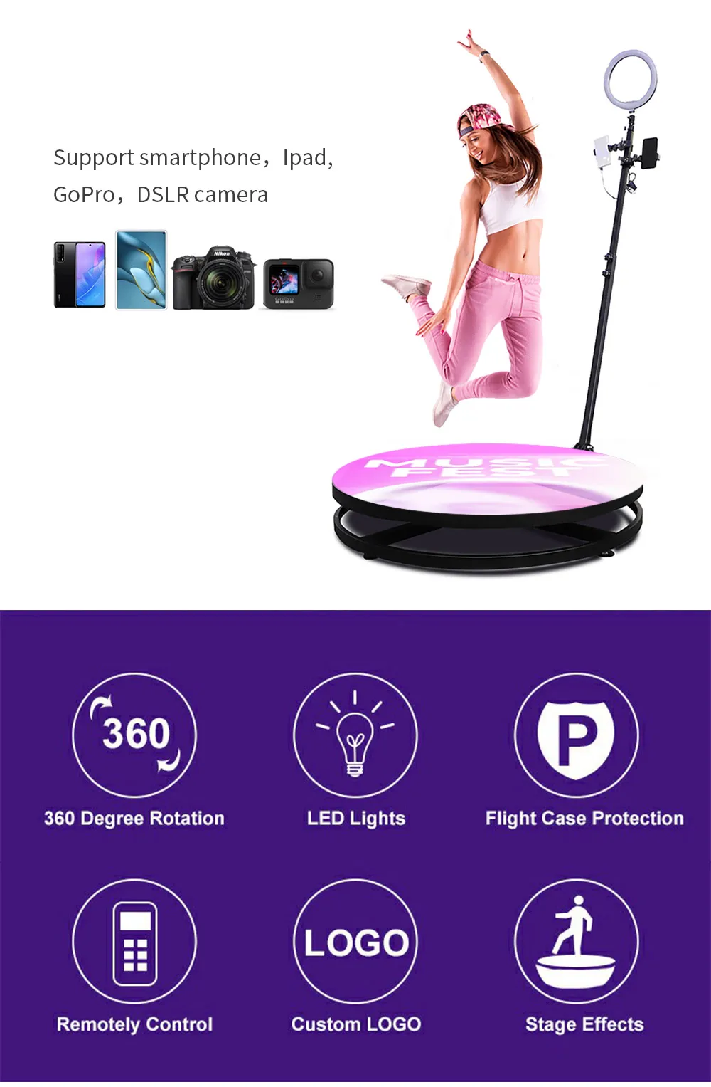 Interactive 360 Turning Photo Booth Kiosk 360-photo-booth With Rotating Stand