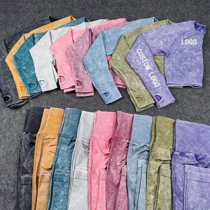 Комплект спортивной одежды для йоги, укороченный Топ с длинным рукавом, бесшовный комплект спортивной одежды, леггинсы из двух предметов