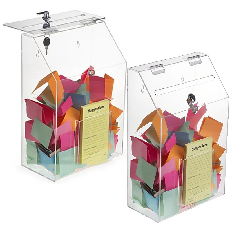 Wholesale Clear Acrylic Mailbox Wall Hanging Acrylic Letter Box with Lock Lucite Post Box Suggestion Box