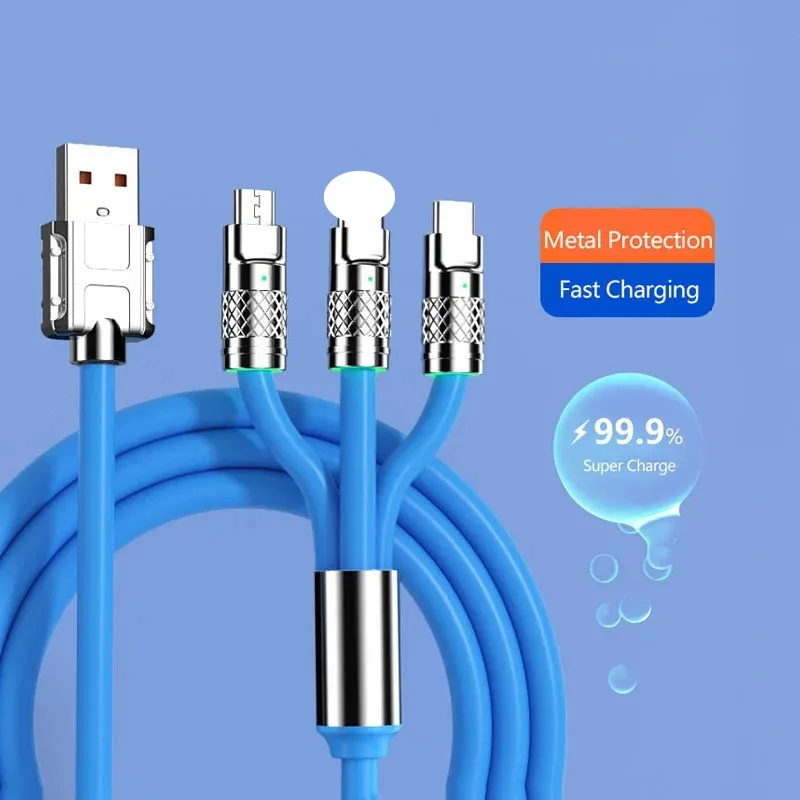 120W 6A 3 in 1 Fast Charging Type C Cable Micro USB for iPhone Charging Cable For Samsung Huawei Xiaomi Phone Charger USB Cable