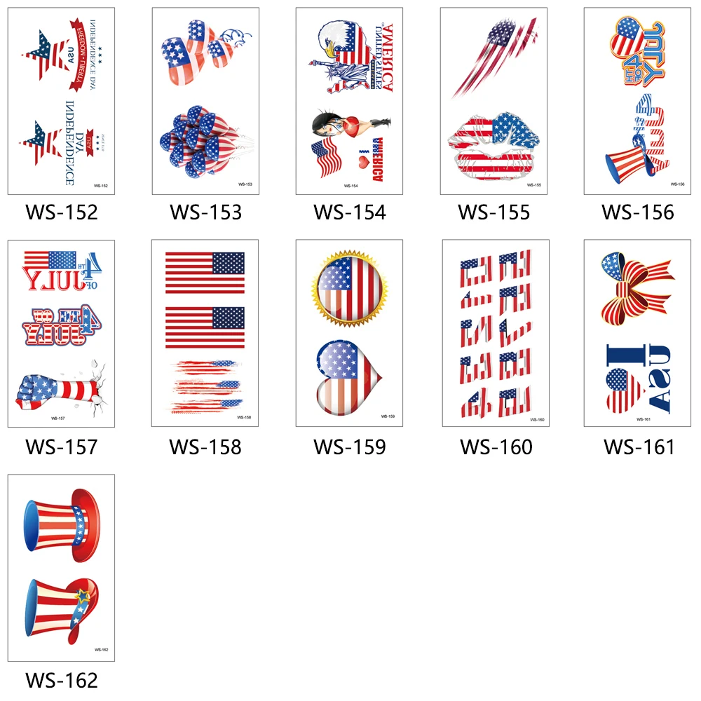 American Independence Day Flag Waterproof Fashion Design Body Art Temporary Tattoo Sticker WS152-WS162
