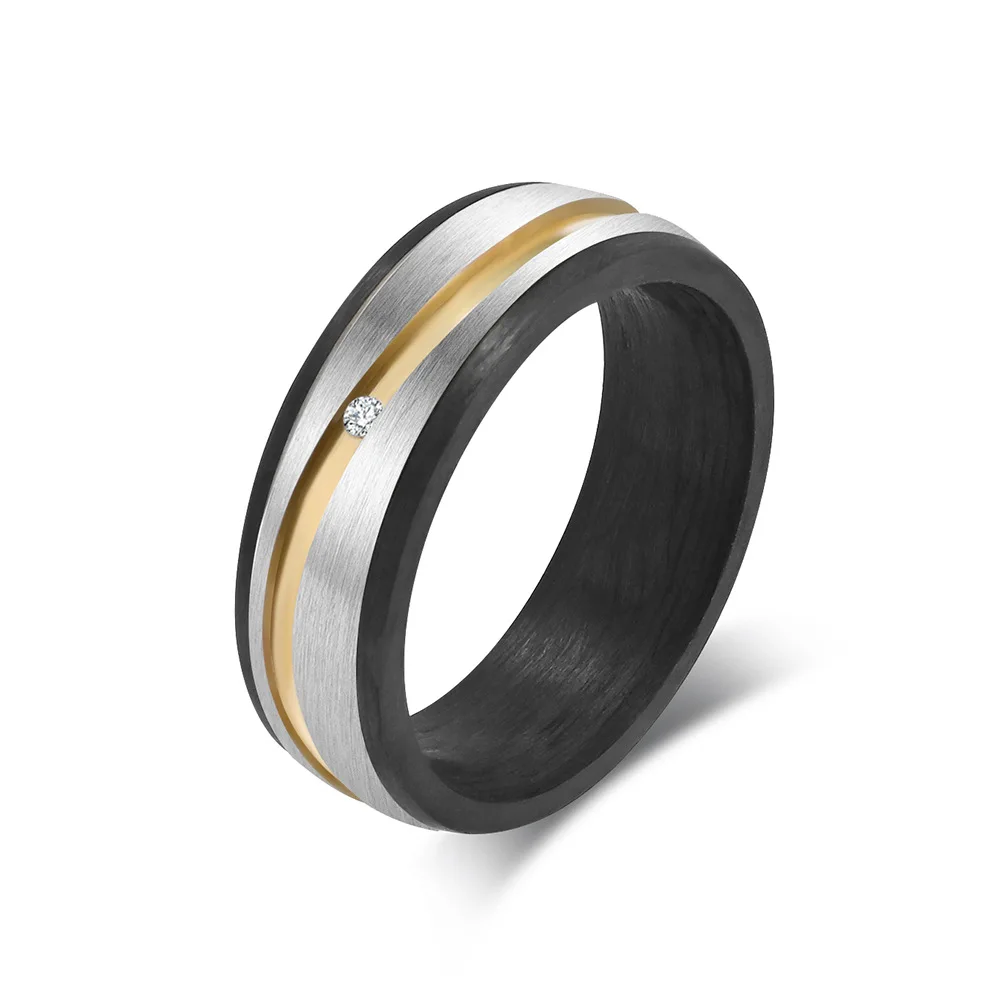 2025 new carbon fiber with titanium ring with stone ring for man two-color couple ring set versatile fashion jewelry