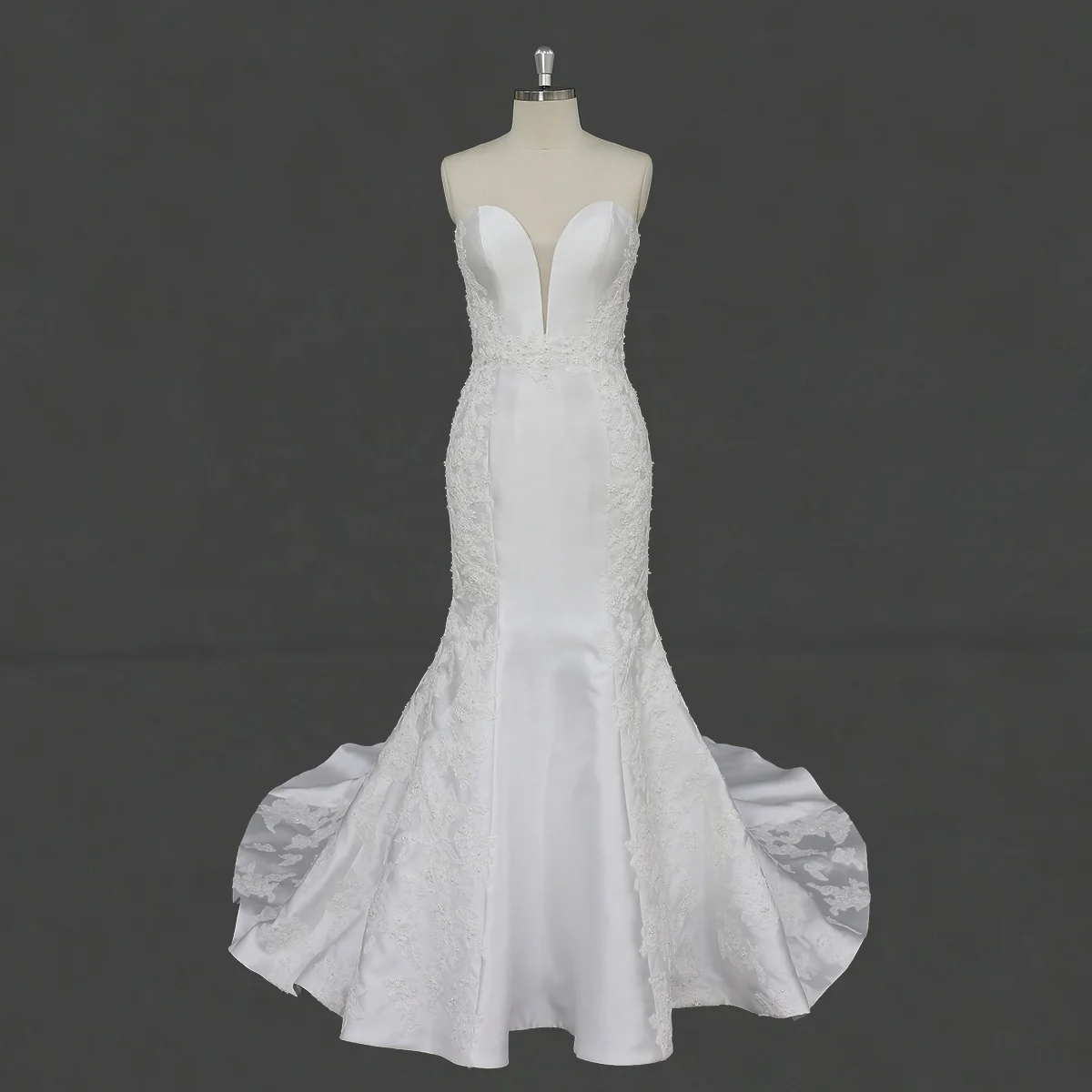 New elegant Ivory Mikado v-neck with heavy beaded lace Mermaid beauty wedding dress Bridal dress