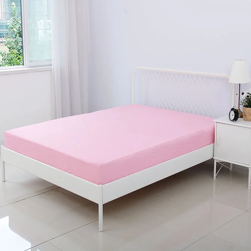 Deep Pocket Pink Color Cotton Terry Cloth Waterproof Mattress Cover Bed Bug Proof Machine Washable Dustproof Mattress Protector
