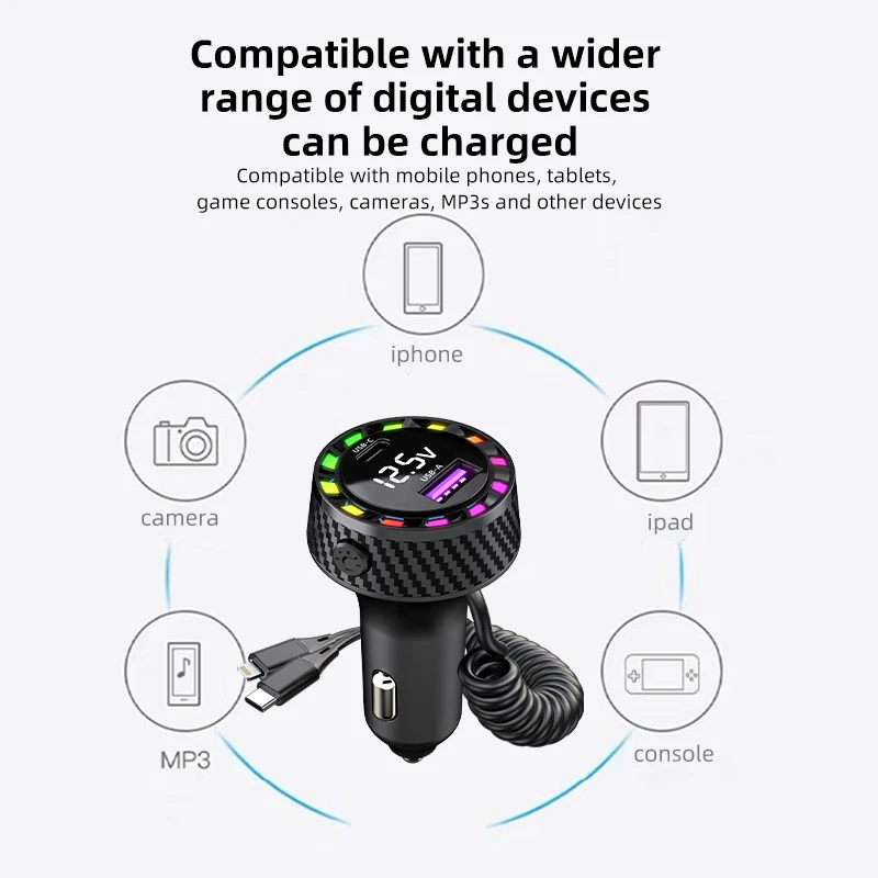 Car FM Transmitter BT5.3 MP3 Player 5V/3.1A Dual Port USB C PD Car Charger