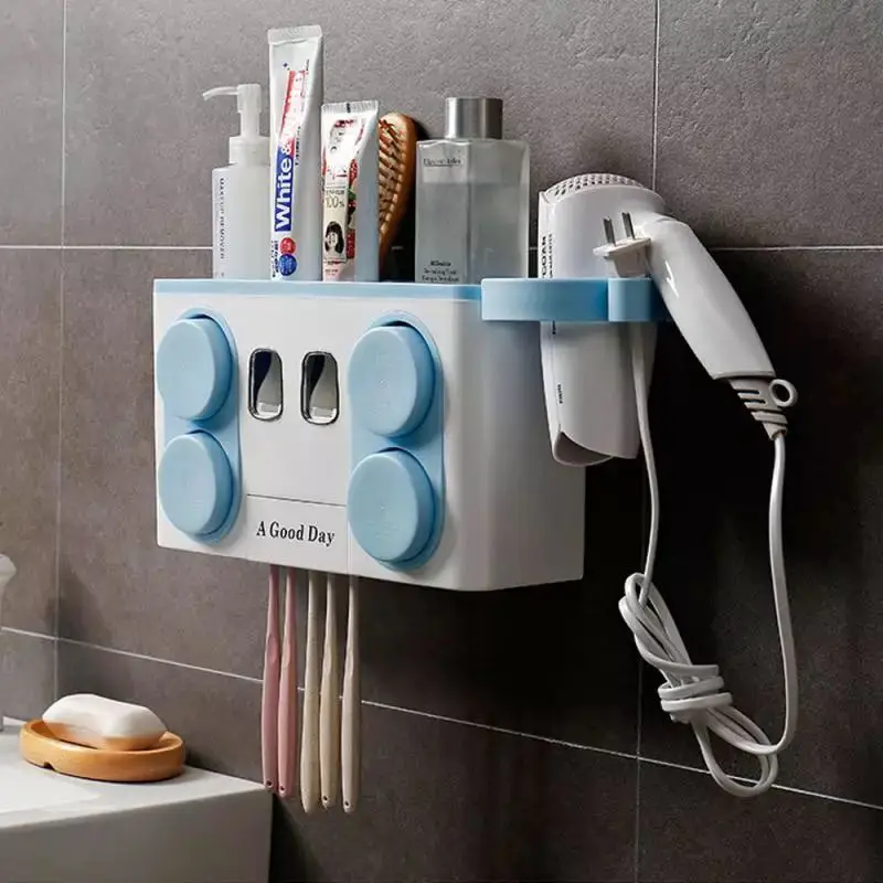 2020 PP Plastic wall-mounted easy installation automatic toothpaste dispenser  toothbrush holder