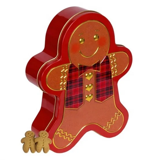 Factory OEM ginger bread tin can empty metal can in man shape for packaging cookies biscuits bread