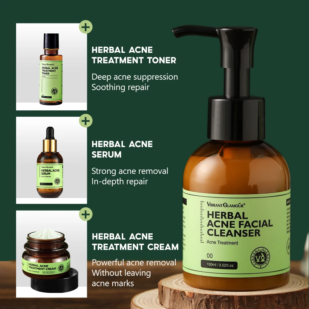 VIBRANT GLAMOUR Acne Treatment Shrink Pore Face Cleansing Foam Oil Control Brightening Pimple Clear Herbal Acne Facial Cleanser