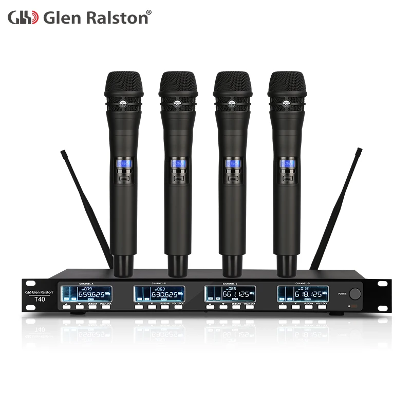 Glen Ralston UHF 4 channels wireless microphone system for stage KTV personal show