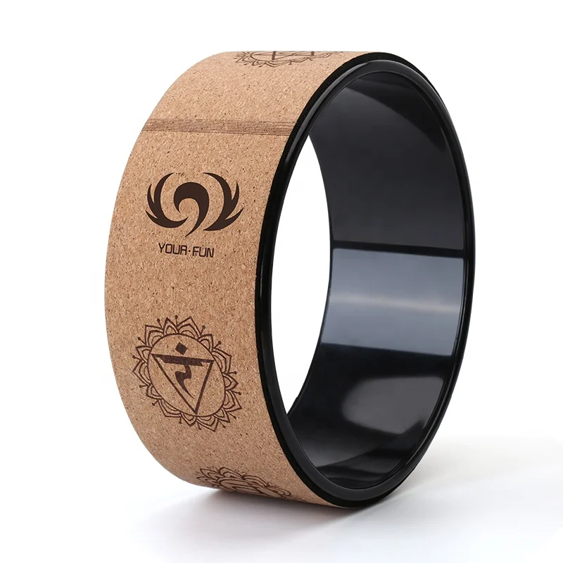 Factory Price Custom Logo Printing  Cork Yoga Wheel Set With Bag
