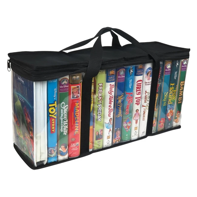 High quality portable Transparent PVC storage bag movie storage video tape with handle Large capacity Vinyl Record Bag