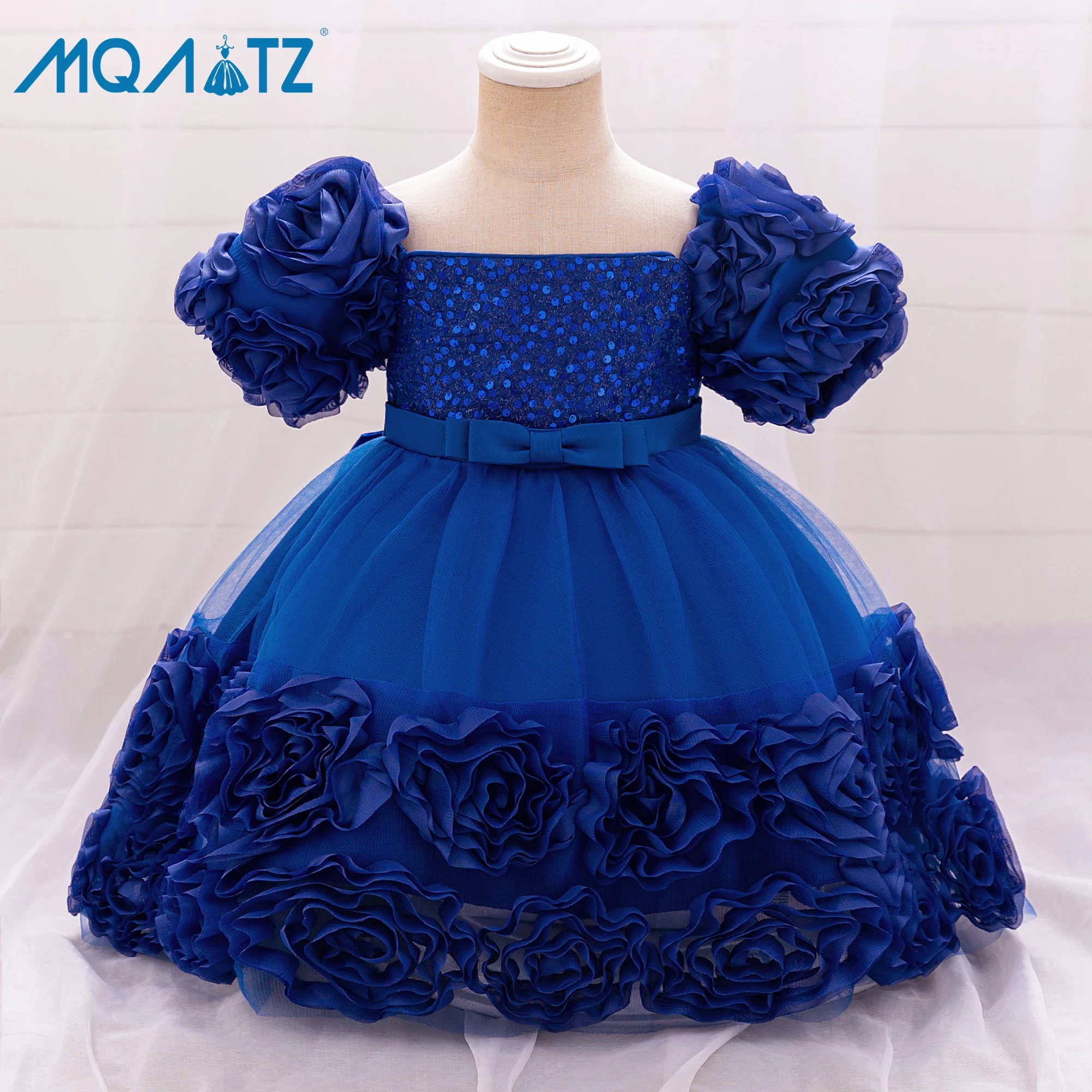 MQATZ  New style girls appliqued princess one-year-old dress flower girl dress puff sleeve rose dress L2283XZ