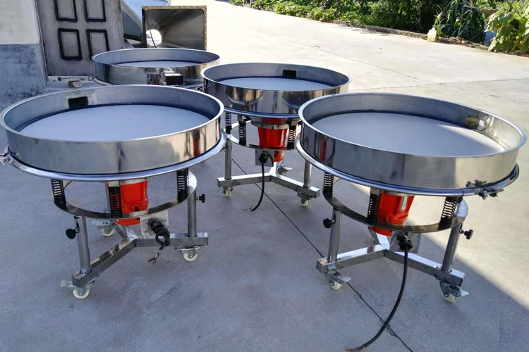 Trolley-mounted portable frame high frequency vibratory screen machine for ceramic powder slurry starch powder slurry