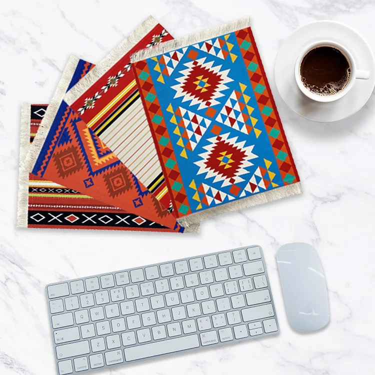 Tassel Rug Table Coasters Table Drink Holders Oriental Design Rubber Base mug coaster Cloth Carpet Drink Mats