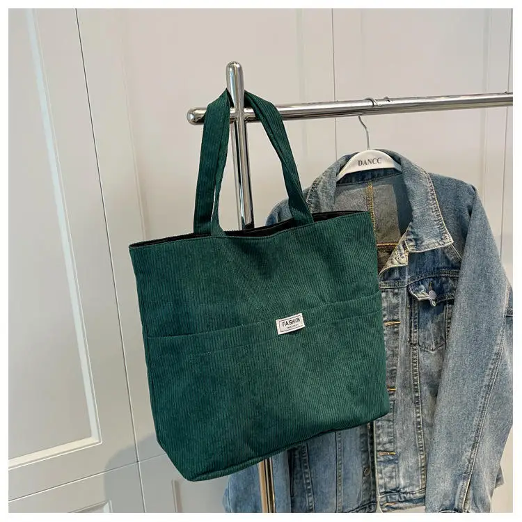 Wholesale High Quality Reusable Custom carry corduroy shoulder shopping tote bag