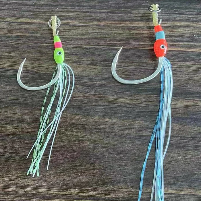 FUNADAIKO saltwater 1/2/3/4/5/7/0 DIY luminous fiber offset single assist highcarbon bass jig fishing hook