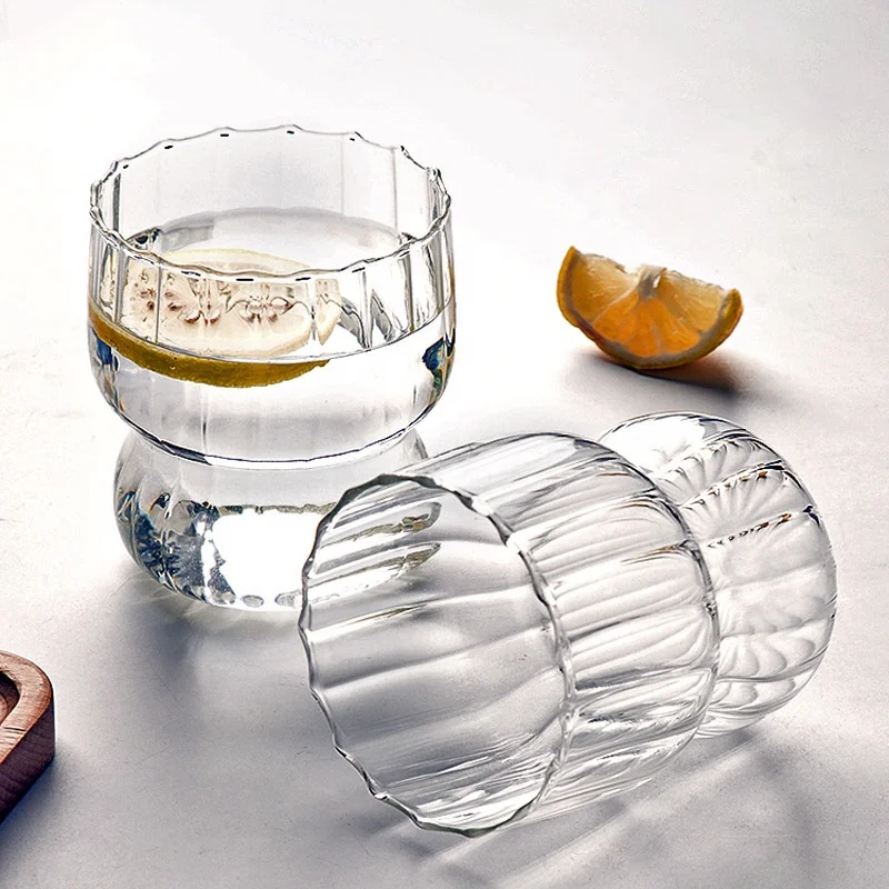 Thick Clear Glass Milk Coffee Single-Layer Mug Vertical Patterned High Borosilicate Glass Flower Bud Cup