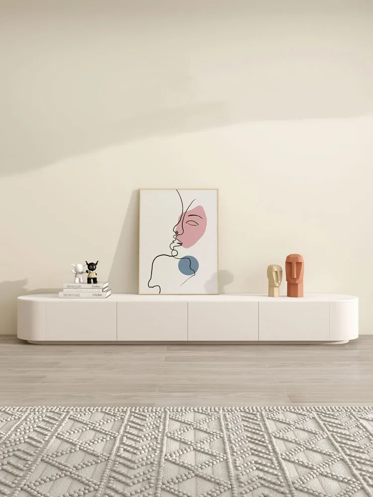 Cream Style Rock Plate Countertop Solid Wood Living Room Furniture TV Stand Modern White Customized TV cabinet