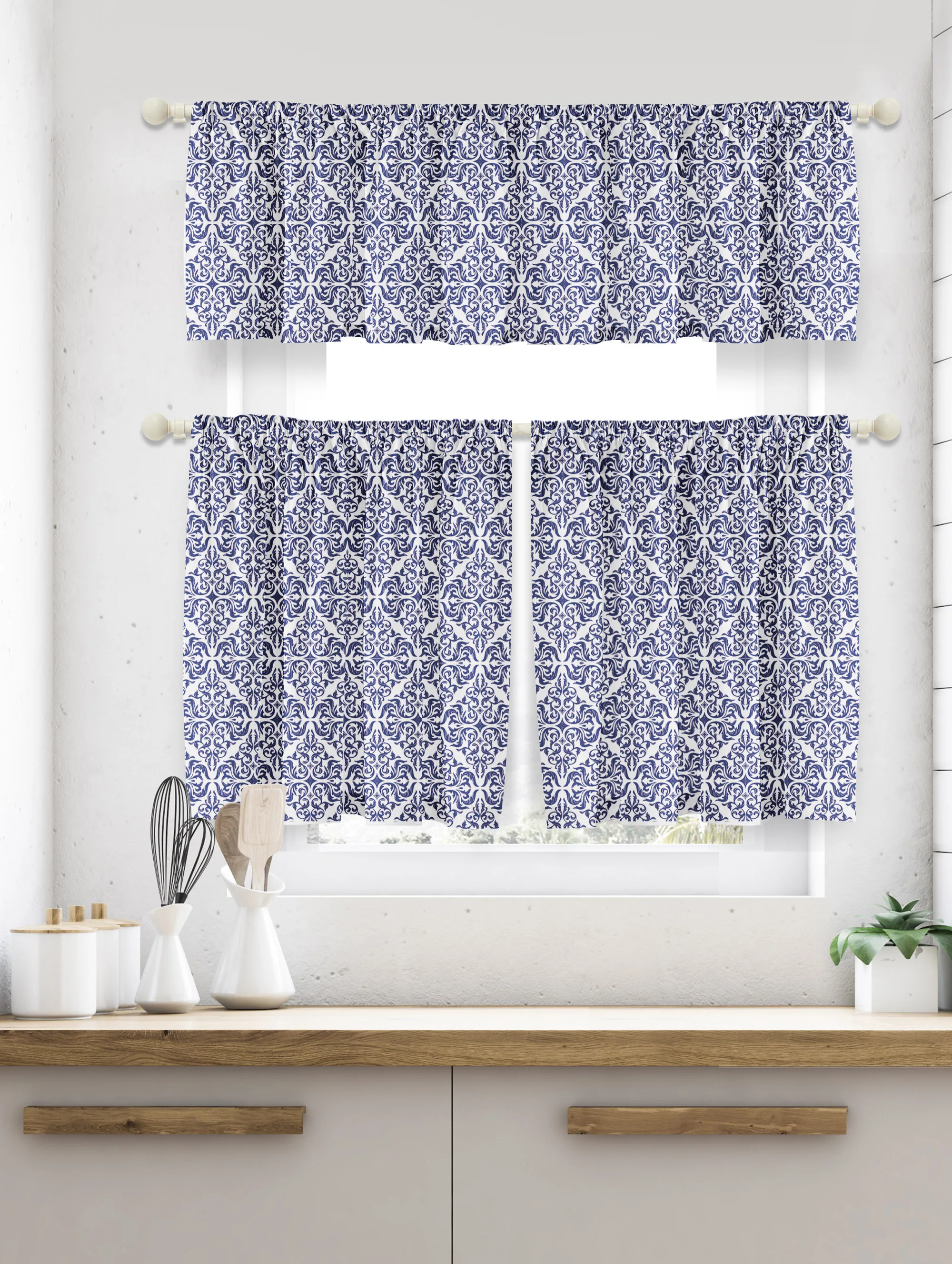 Wholesale Fashion Lace Printed Short Embroidery Solid Color Kitchen Curtain For Home Window