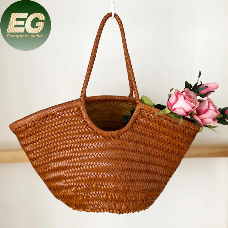 EMG7052 custom rafia woven bag customizable personalized wholesale big luxury designer large handmade beach leather tote bag
