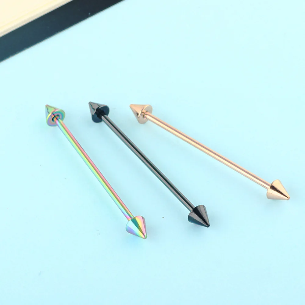 YICAI  Factory Surgical Steel Spike Industrial Barbell 38MM Ball Screw Ear Cartilage Helix-Conch Earring Piercing For Women Man