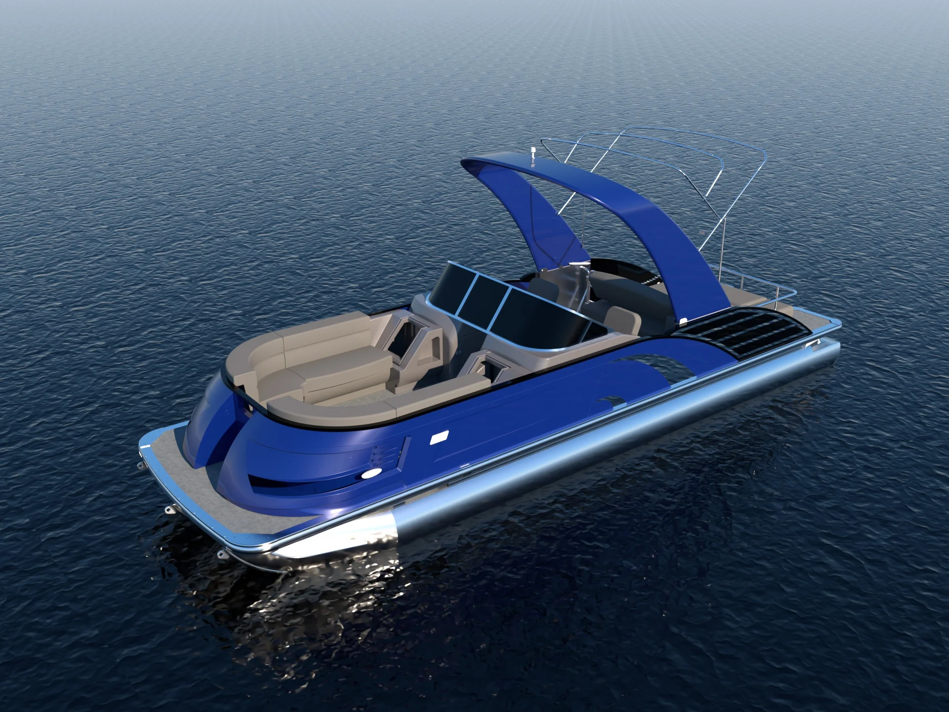 Luxury high end sport tritoon  Fiberglass  fishing pontoon boat with motor and trailer  with ISO2008 and CE