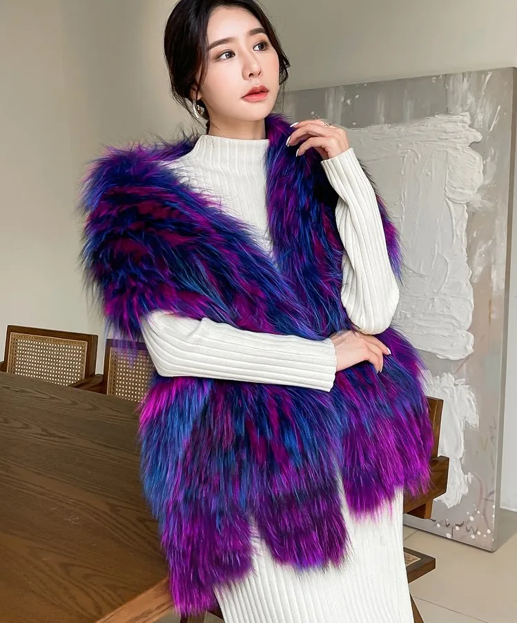 CX-B-139 China Suppliers Lady Elegant Outfit Multi Color Knitted Real Fox Fur Shawl Wrap