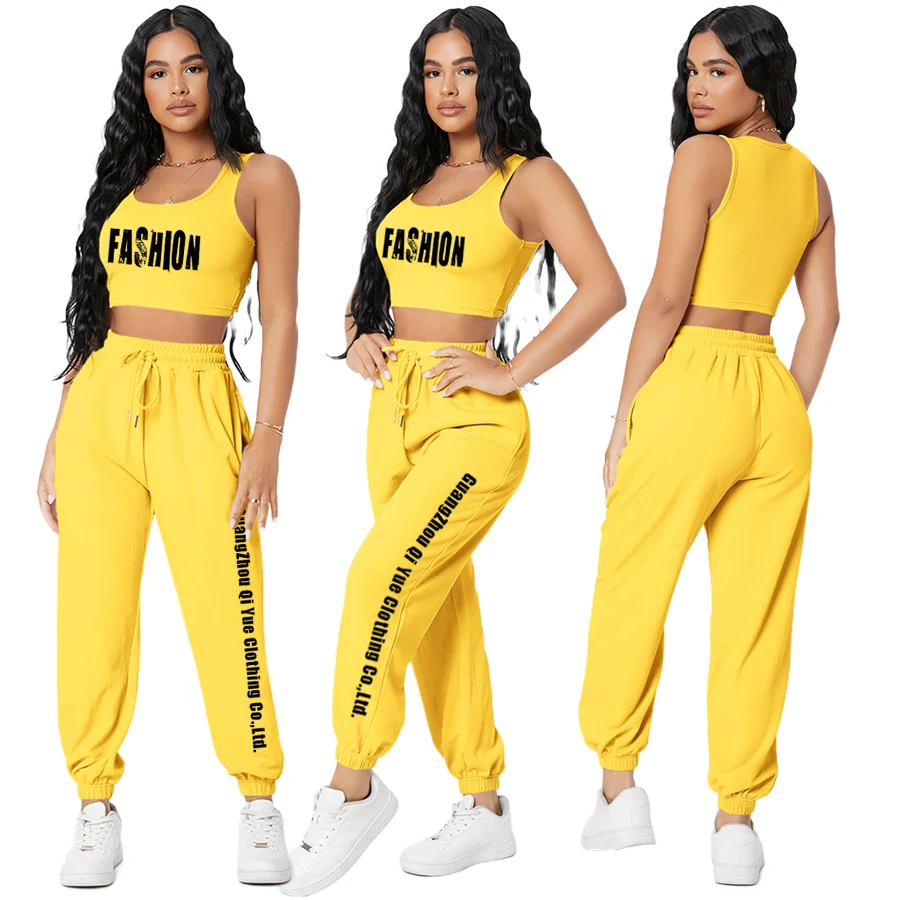 In Stock Solid Color Custom Fashion 2023 Sleeveless Summer Sets Two Piece Pants Set Women Two Piece Set Women Clothing