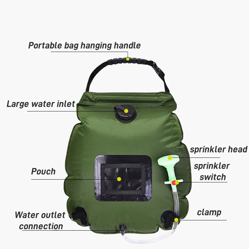Wholesale price Outdoor camping 20L shower bag Solar shower bag Camping hiking self driving tour shower bag