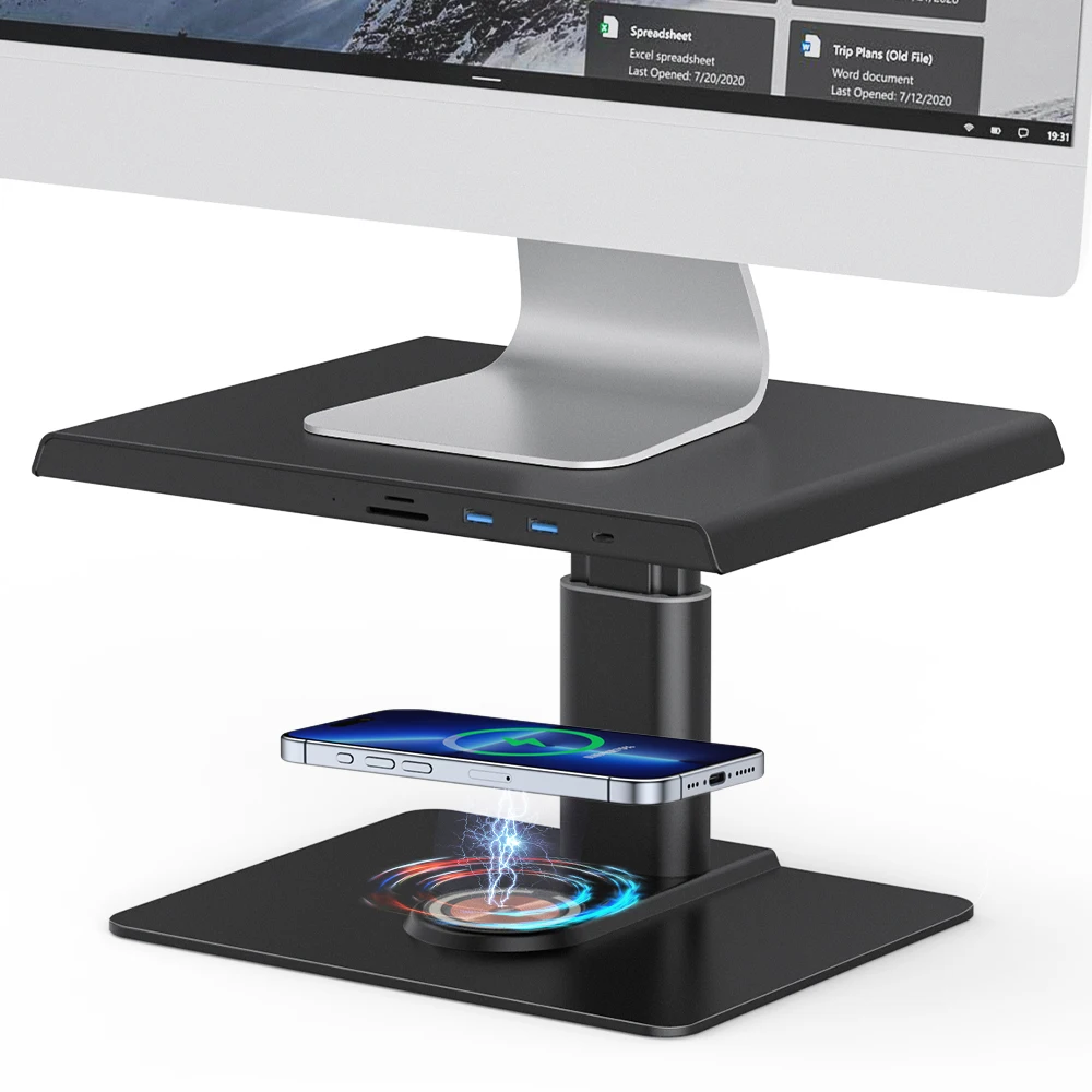 15W Wireless Charging Aluminium Type C Sd Tf Docking Station Tablet Holder Multi Ports Hdmi Usb Hub  Metal Laptop Stand