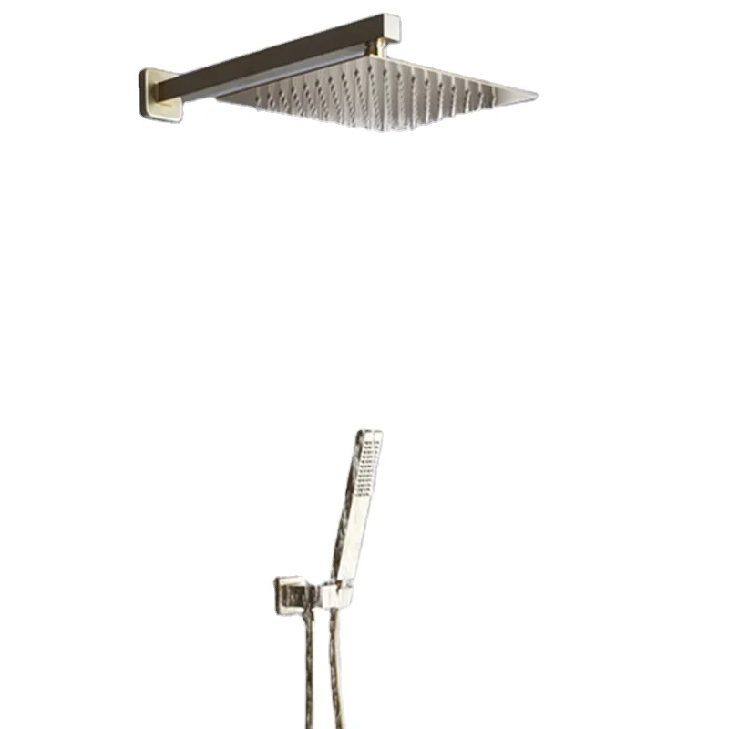 Built-In Shower Faucet Set Bathroom Brushed Gold Rain 304 Stainless Steel Hot Cold Mixing Valve Shower Set