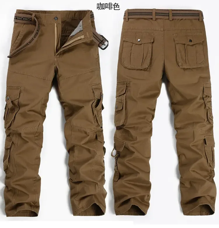 new design plus size slim twill zipper mens 6 Six Front Pocket Cargo Pants man trousers